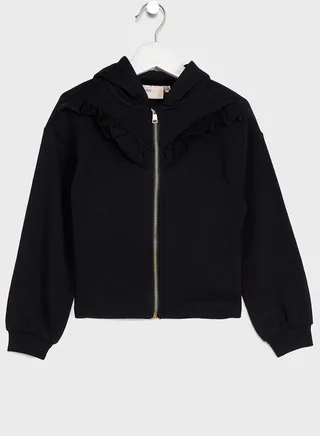 Kids Ruffle Detail Zip-Up Hoodie