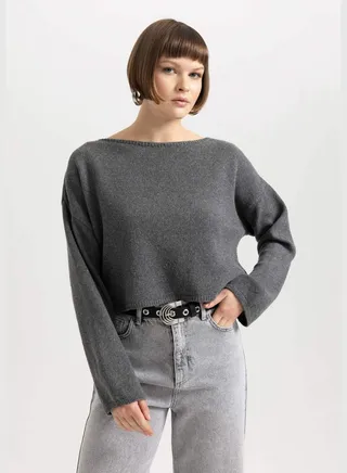 Woman Crew Neck Long Sleeve Tricot Pullover