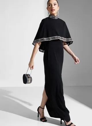 Hadia Ghaleb Gown With Embroidered Trim Detail