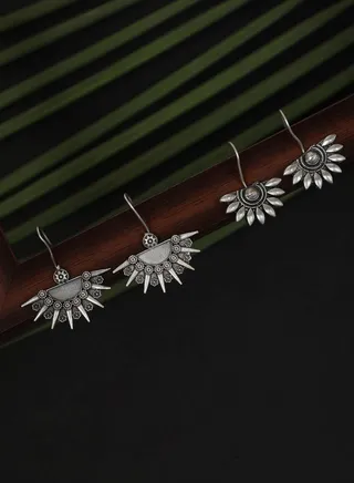 Pack of 2 Crescent Shaped Silver-Plated Drop Earrings