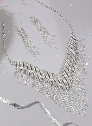 Silver Plated Designer Party Necklace and Earring Set For Women