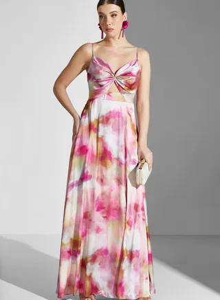 Floral Print Cut Out Dress