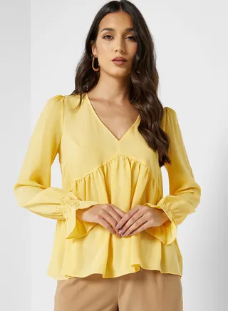 V-Neck Tiered Flared Sleeve Top
