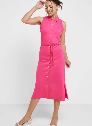 Polo Neck Button Detail Dress