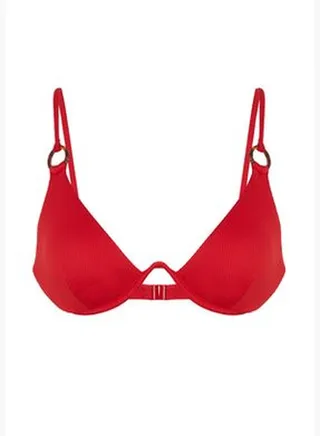 Red Balconette Inverted V Underwire Textured Bikini Top TBESS20BU0194