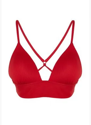 Red Triangle Push Up Textured Bikini Top