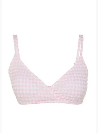 Powder Gingham Textured Triangle Bikini Top