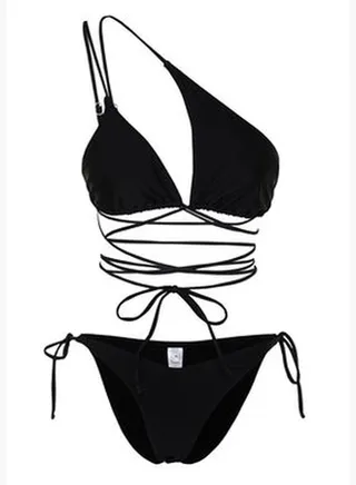 Black One-Shoulder Cut Out/Windowed Bikini Set
