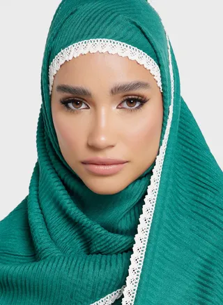 Pleated Crochet Detail Long Hijab Scarf