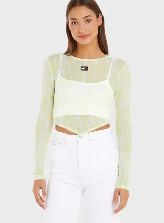 Crew Neck Mesh Crop Top