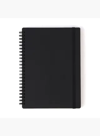 High-Quality Paper 6 mm Horizontal Ruled Line Double Ring Notebook, Rubber Clasp, 80 Sheets, A5, Black