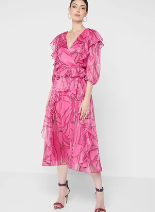 Balloon Sleeve Tie Detail Dress
