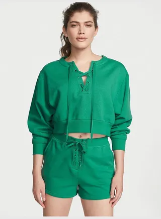 Cotton Fleece Lace Up Crewneck