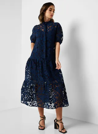 Button Detail Tiered Dress