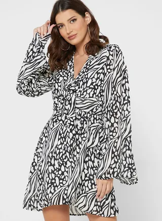 Knot Detail Printed Dress