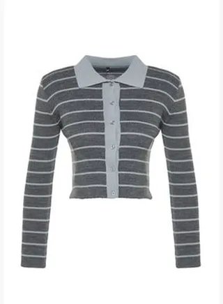 Anthracite Striped Knitwear Cardigan TWOAW24HI00384