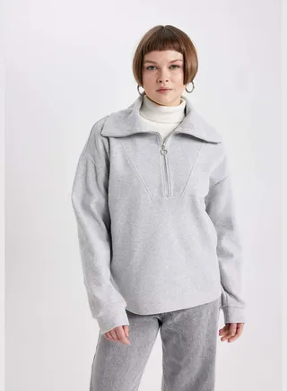 Regular Fit Turtleneck Zippered Sweatshirt