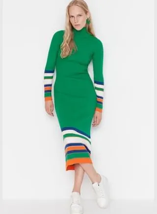 Green Midi Sweater Crew Neck Dress TWOAW23EL00070