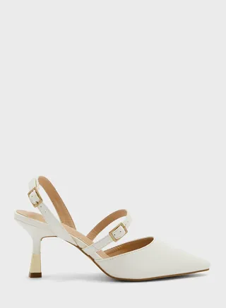 Buckle Detail Croc Effect Pointed Pump