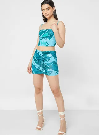 Printed Ruched Skirt Set