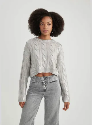 Woman Oversize Fit Crew Neck Long Sleeve Tricot Pullover