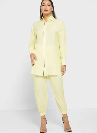 Belted Button Down Shirt & Pants Set