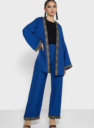 Geometric Trim Jacket & Pant Set