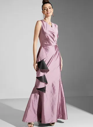 Zena Louay Mermaid Dress With Contrast Ruffles