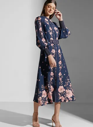 Floral Print Balloon Sleeve Dress