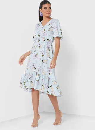 Asymmetrical Hem Printed Dress