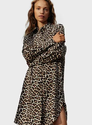 Front Button Printed Shirt Dress