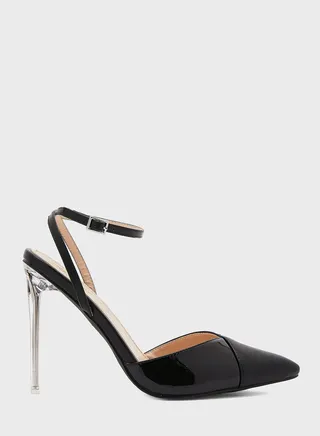 Patent Clear Heel Ankle Strap Pump