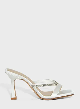 Youmna Satin Diamante Edge Toe Post Mule Sandal