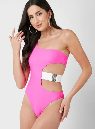 Solid Swimsuit With Cutout Detail