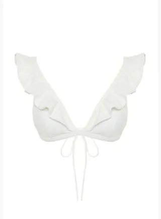 Ecru Triangle Frilly Bikini Top
