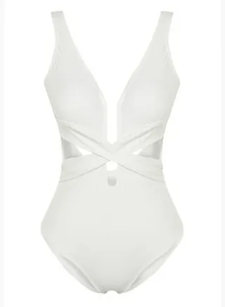 Ecru Deep Decollete Cut Out/Windowed Swimsuit