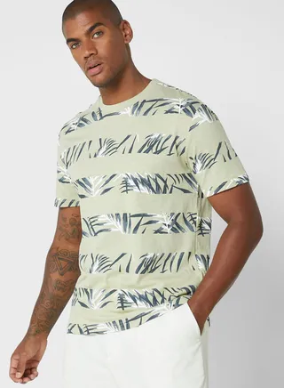 Leaf Print Crew Neck T-Shirt