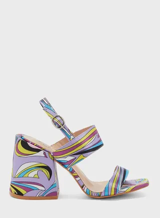 Floral Print Flared Heel Sandal