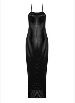 Black Fitted Maxi Knitted Decollete Decollete Knit Effect Beach Dress TBESS24EL00054