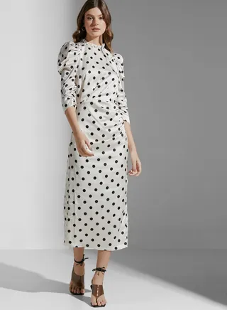 Puff Sleeve High Neck Dress