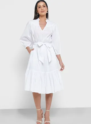 Puff Sleeve Ruffle Hem Dress