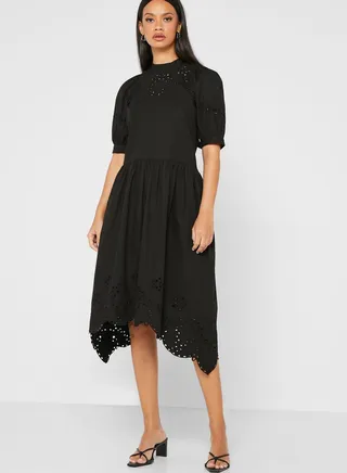 Broderie Cutwork Asymmetric Dress