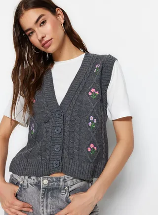 Embroidered Knitted Cardigan