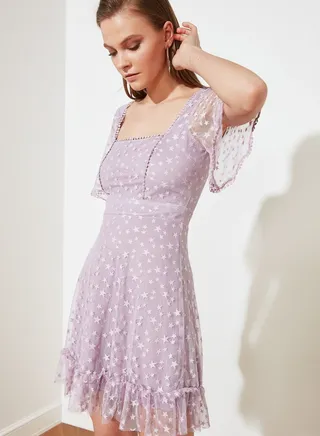 Square Neck Lace Detail Dress