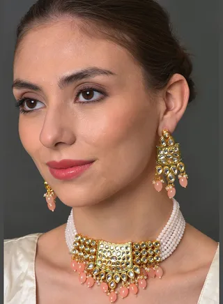 Kundan Beads Gold Plated Necklace Set