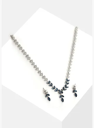Silver Plated Designer Stone Necklace and Earring Set Jewellery Set
