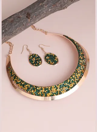 Gold Plated Designer Stone Party Necklace and Earring Set For Women