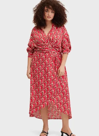Tie Detail Printed Wrap Dress