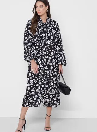 High Neck Printed Dress
