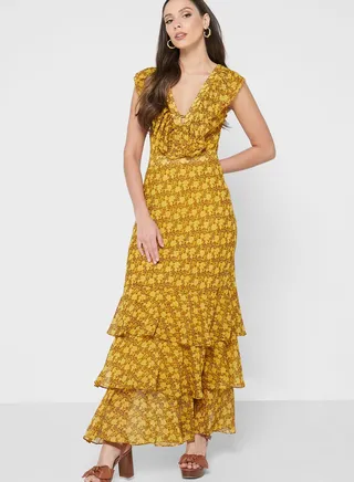 Printed Ruffle Detail Dress
